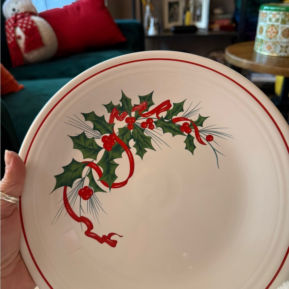 Fiesta Homer Laughlin Festive Plate with Red and Green Holly Design